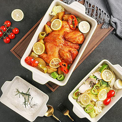 Sweejar Home Ceramic Bakeware Set, Rectangular Baking Dish Lasagna Pans for Cooking, Kitchen, Cake Dinner, Banquet and Daily Use, 30 x 20 x 7 cm of Casserole Dishes (White)
