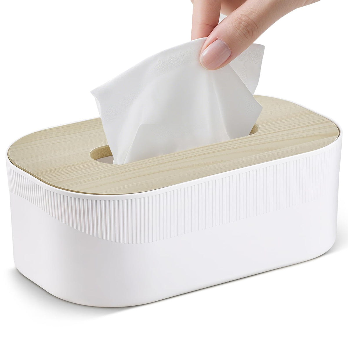 Tuevob Tissue Box Holder with Wooden Top Rectangular Cube Toilet Facial Paper Towel Wet Wipe Dispenser Tissue Box Car Bathroom Kitchen Decorative