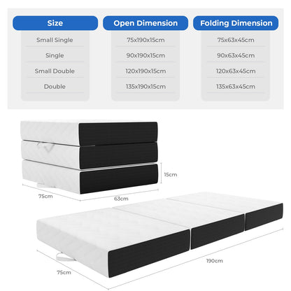 Vesgantti Folding Mattress Single 15CM Memory Foam Foldable Mattress