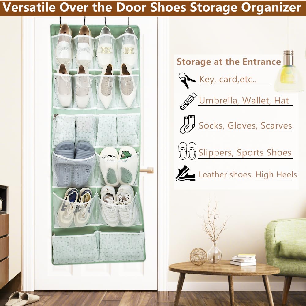 2-Pack 18 Pockets Over Door Hanging Shoes Organiser with 4 Kinds Pouch,Behind Closet Hanging Clothes Shelf,Back of Bathroom Door Storage