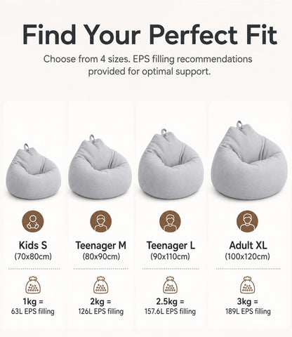 Highdi Kids Bean Bag Without Fillings - Cotton Linen Durable & Comfortable, Light Grey Storage Bean Bag Chair for Living Room/Gaming Room