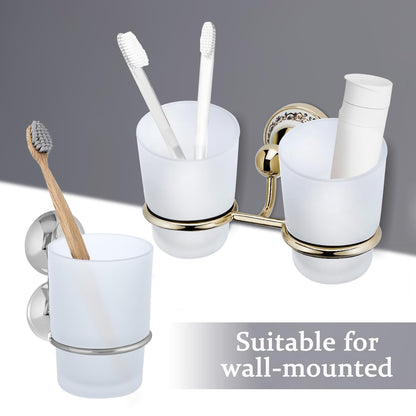 Frosted Glass Bathroom Tumbler Set of 2, 225ml Reusable Bathroom Cup, Stackable Toothbrush Holder Cup for Family
