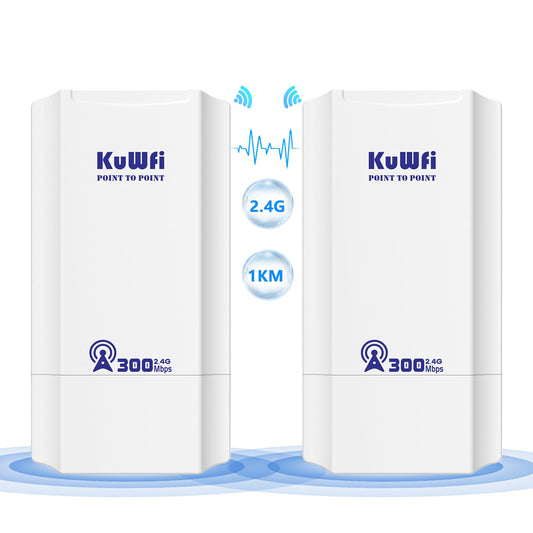 KuWFi 2.4G Point to Point WiFi Bridge, 300Mpbs Wireless Bridge Outdoor CPE with 12dBi High Gain Antenna, 1KM Long Range WiFi Extender, Ethernet Bridge