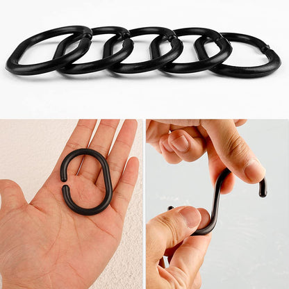 Lanjue 36 Pack Shower Curtain Rings, Black Plastic C Hooks