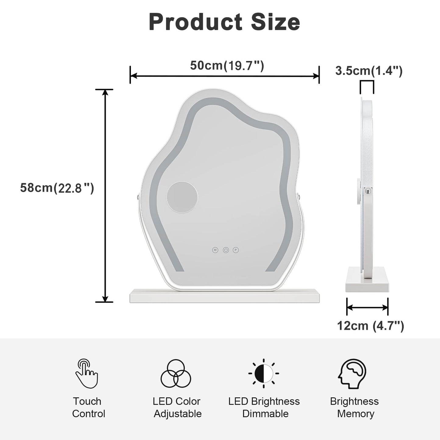 Dripex Hollywood LED Vanity Mirror, Cloud Shaped Rotatable Makeup Mirror with 3 Color Modes Dimmable Strip Light, Touch Screen Control, Illuminate