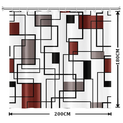Xiaoterna Geometric Shower Curtain Abstract Red and Black Bathroom Curtain Modern Simplicity Geometric Square Waterproof Machine Washable Shower