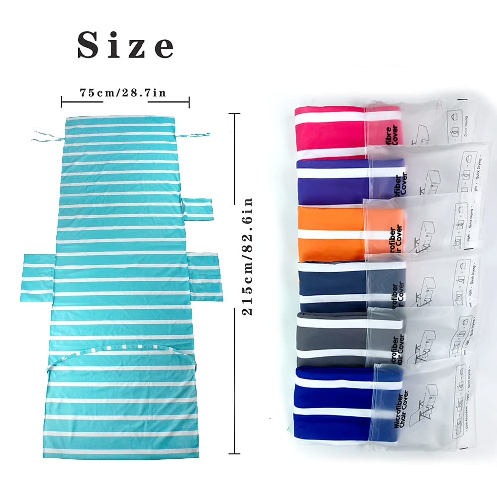 Morbuy Beach Chair Cover Towel, Solid color Striped Beach Towel Lounger Bags with Pockets Sunbed Towels Fitted Microfiber Sun Lounger Towels for