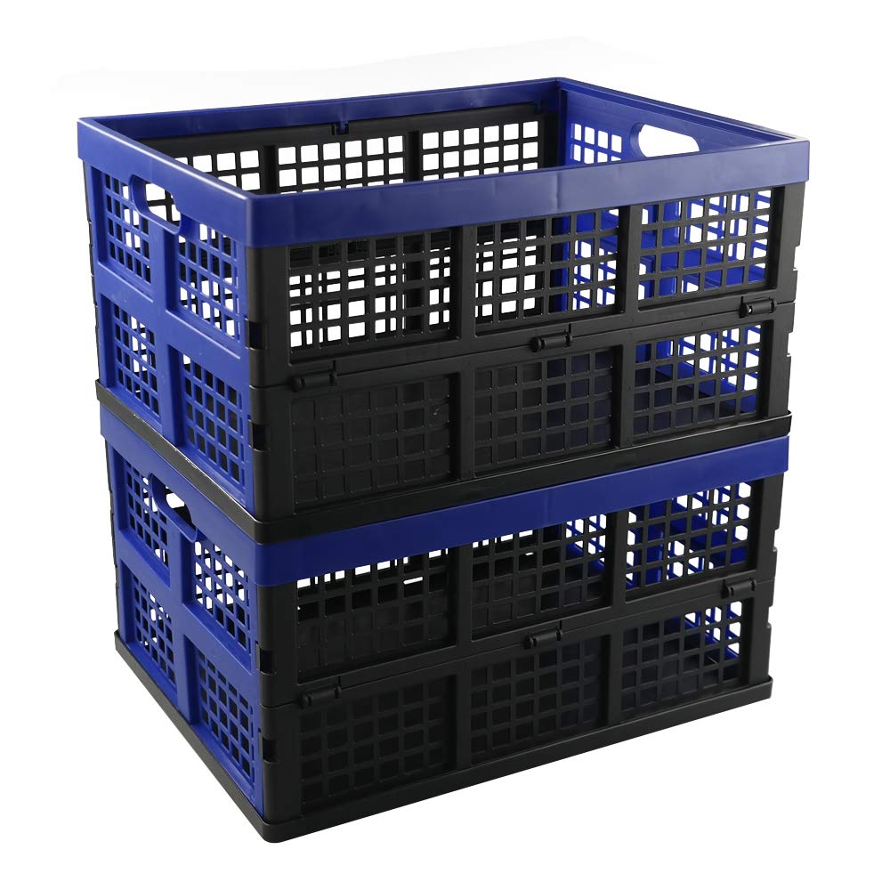 Hespapa 2 Packs 35 L Folding Storage Crates, Plastic Collapsible Storage Milk Crate Baskets