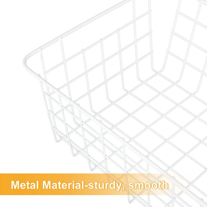 MIVIDE 4PCS White Metal Wire Storage Baskets, Freezer Baskets for Chest Freezers, Small Wire Basket for Freezer Kitchen Pantry Closets Bathroom