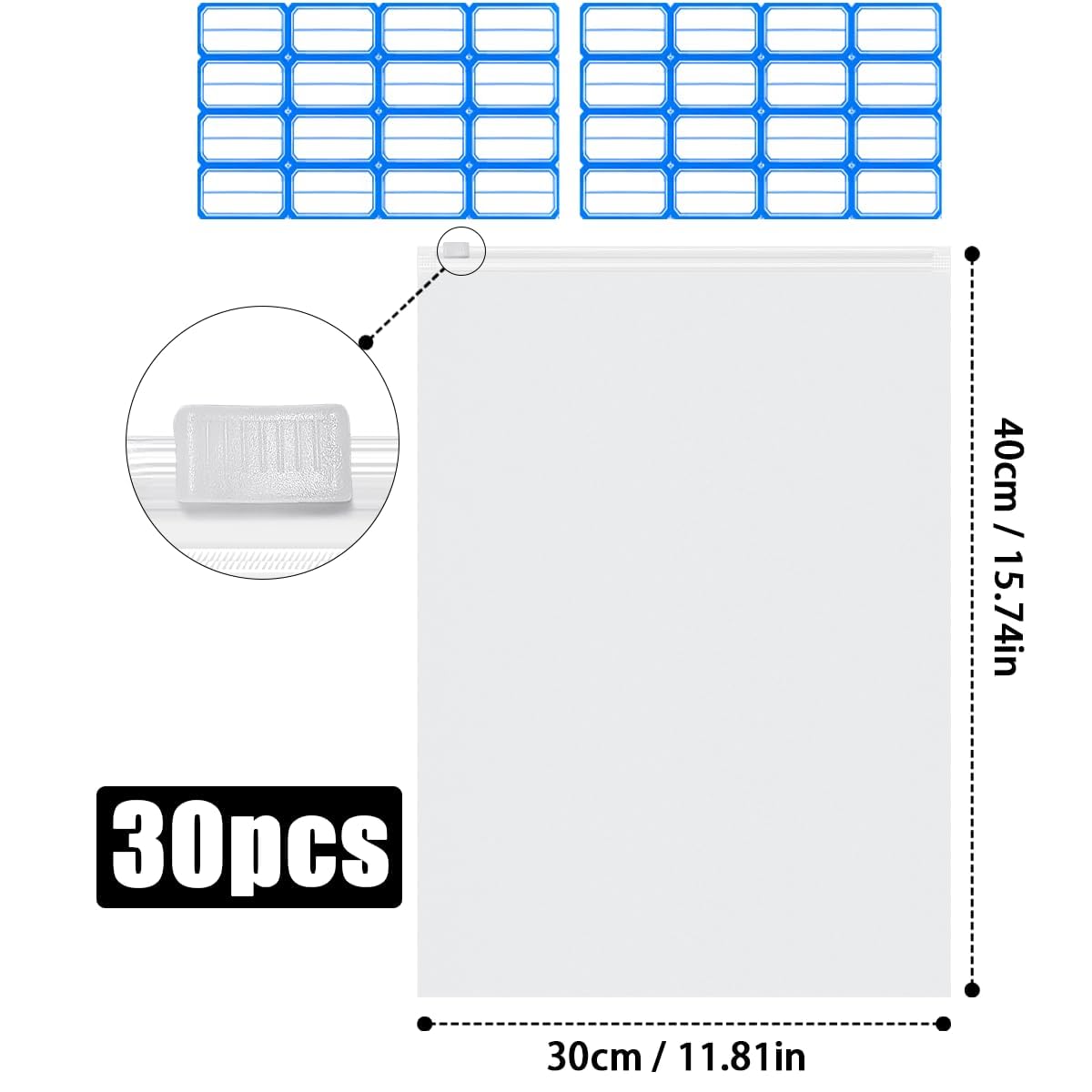 Reusable Zip Lock Bags, 30pcs 40x30cm Plastic Travel Storage Bags Organiser No Holes Hospital Bag Organiser Pouches Frosted Waterproof ziplock bags