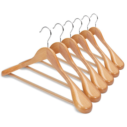HOUSE DAY Wooden Hangers for Clothes,6pcs Heavy Duty Coat Hangers Wood for Suit,Clothes Hanger for Adult-Natural