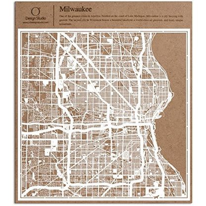 Milwaukee Paper Cut Map White 12×12 inches Paper Art