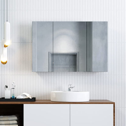 ELEGANT Triple Door Bathroom Mirror Cabinet, Stainless Steel, 600 x 900mm