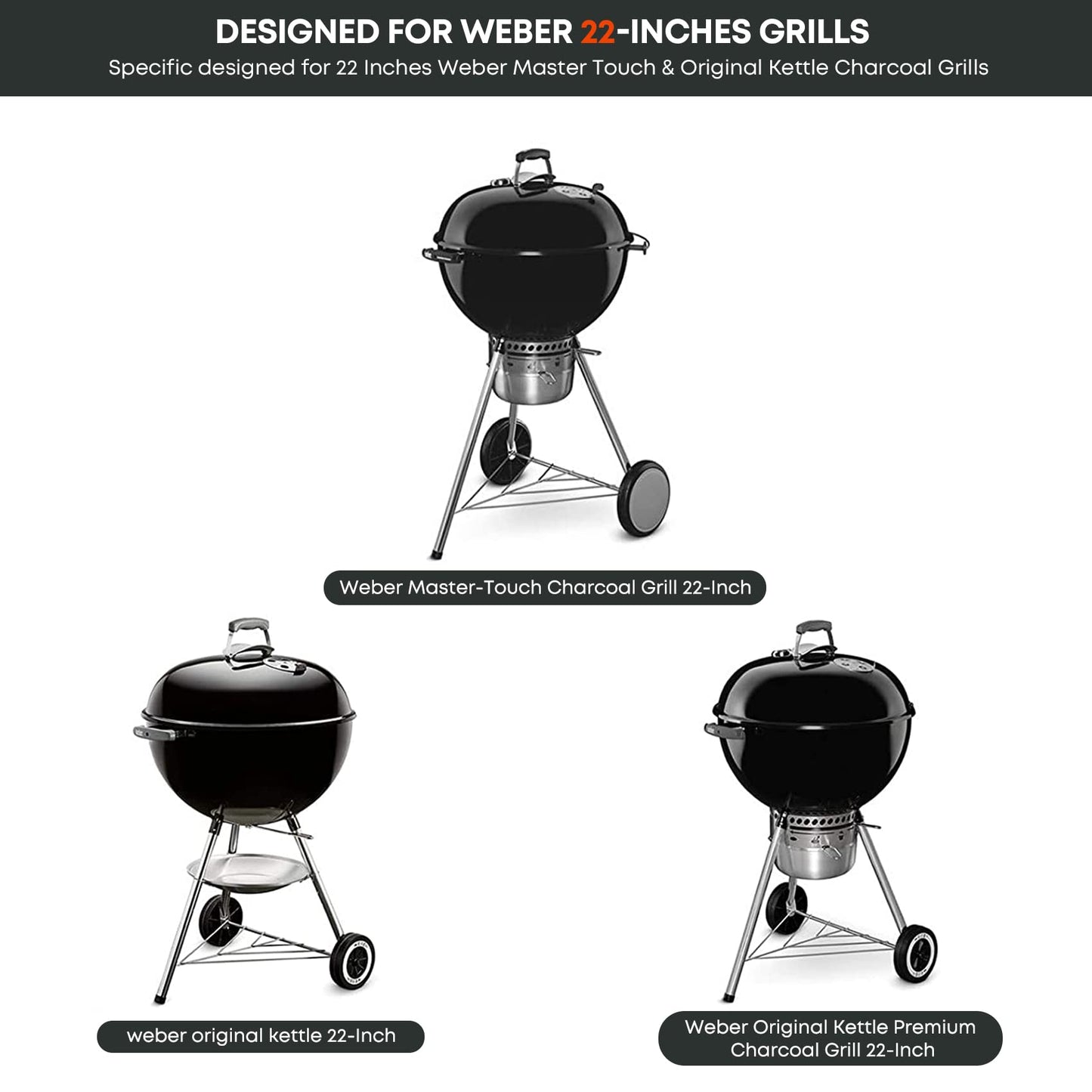 onlyfire BBQ Side Table, Grill Table Shelf for 57cm Weber Master-Touch & Kettle Charcoal Grill, Weber Kettle Grill accessories