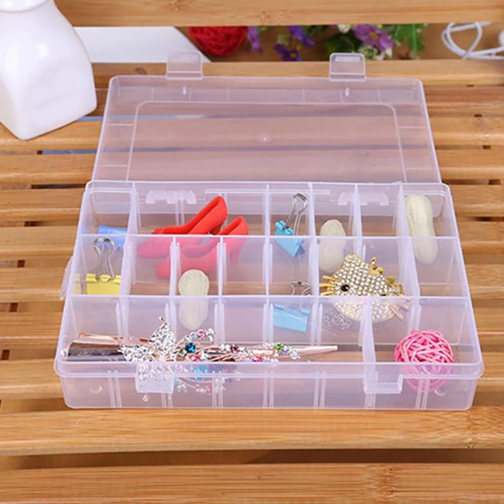 24 Grids Clear Storage Box with Compartment, Plastic Jewellery Organiser Box for Washi Tapes, Craft, Beads, Jewelry, Small Parts