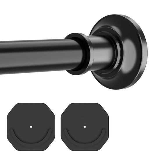 28 mm Black Shower Curtain Pole, 76 to 216 cm Extendable Curtain Poles No Drilling with 2 Holders for Window, Bathroom