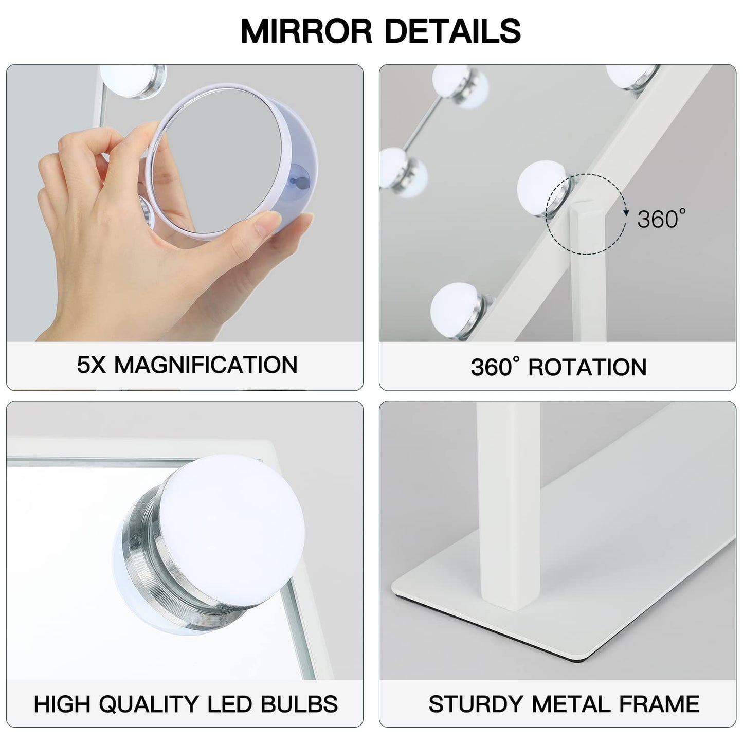 Dripex Hollywood LED Vanity Mirror, 36.5 x 47 cm Lighted Makeup Mirror with 12 Dimmable Bulbs, 360Rotation, 3 Color Lighting Modes, Touch Screen