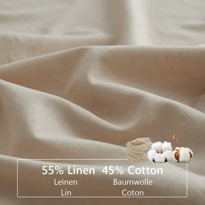 Simple&Opulence King Flat Sheet,55% Linen 45% Cotton Luxury Cool Bed Sheet,Super Soft and Easy Care Flat Top Sheet,255 x 270 cm, Linen/Beige