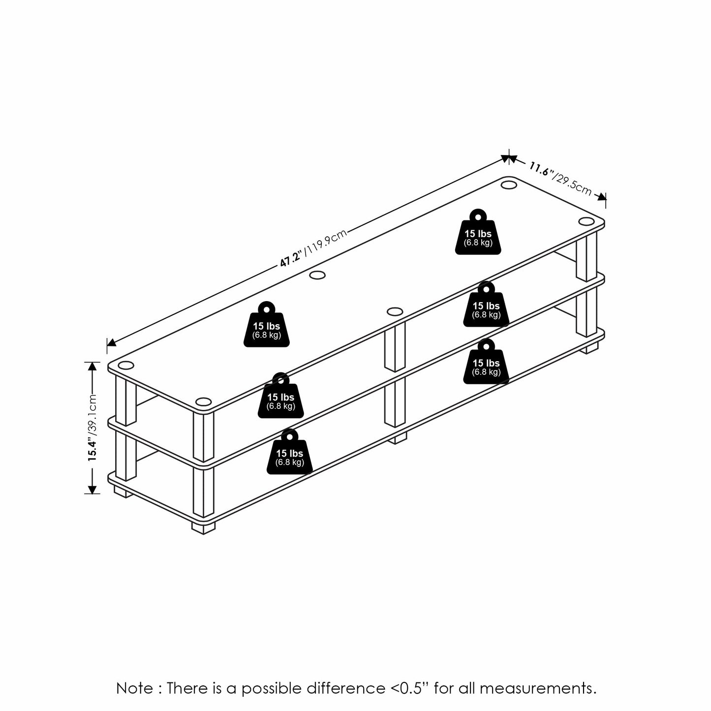 Furinno TURN-S-TUBE Shoe Rack, 3-Tier Shoe Organizer, Shoe Storage Rack with No Tools Assembly, 11.6 x 47.2 x 15.4, for Closet Entryway, Office