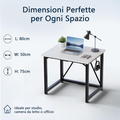 JUMMICO 80×50cm Computer Desk, Compact Home Office Writing Desk, Small Study Laptop Workstation for Limited Space, Quick Assembly, Metal Frame, White