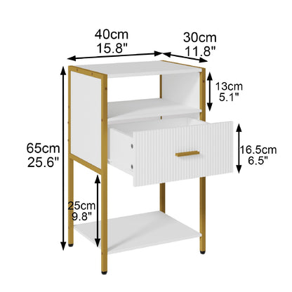JERX Bedside Table, Nightstand with Storage Drawer and Open Wood Shelf, Bedside Cabinet for Living Room, Bedroom and Small Spaces, Metal Frame