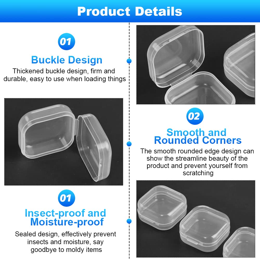 QUCUMER 20 Pcs Mini Clear Plastic Box Square Mini Clear Plastic Bead Storage Containers with Lids Transparent Beads Storage Container Box for Jewelry