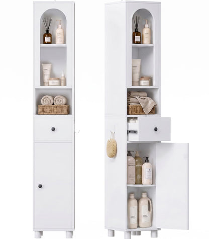 Coleshome Tall Bathroom Cabinet Slim Bathroom Storage White 30x30x171cm