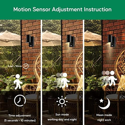 Kerry Outdoor Motion Sensor Wall Lights, Downward Outside Lighting Mains Powered, IP44 Black Stainless Steel Downlight, Exterior PIR Detector Security Fixture for Front Door, Porch, Garden - 2 Pack