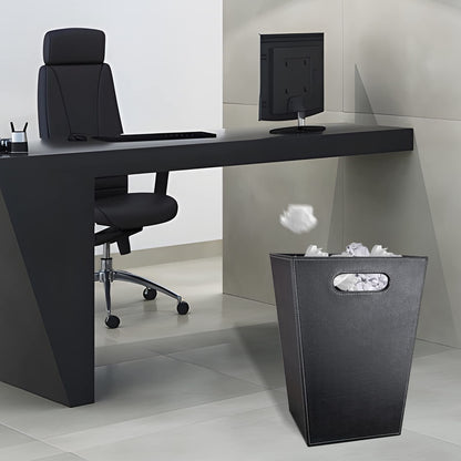 GORESE Office Square Waste Paper Bin Leather Modern Design Waste Paper Bin for Kitchen, Bathroom, Office (Black)