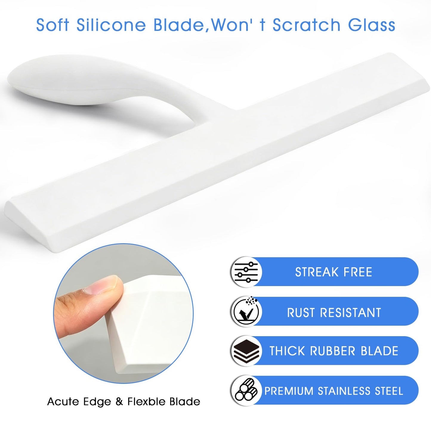 Squeegee for Shower Glass Doors, 11-Inch All-Purpose Silicone Shower Squeegee for Bathroom, Window Cleaning, with Anti-Rust Handle, Adhesive Hook