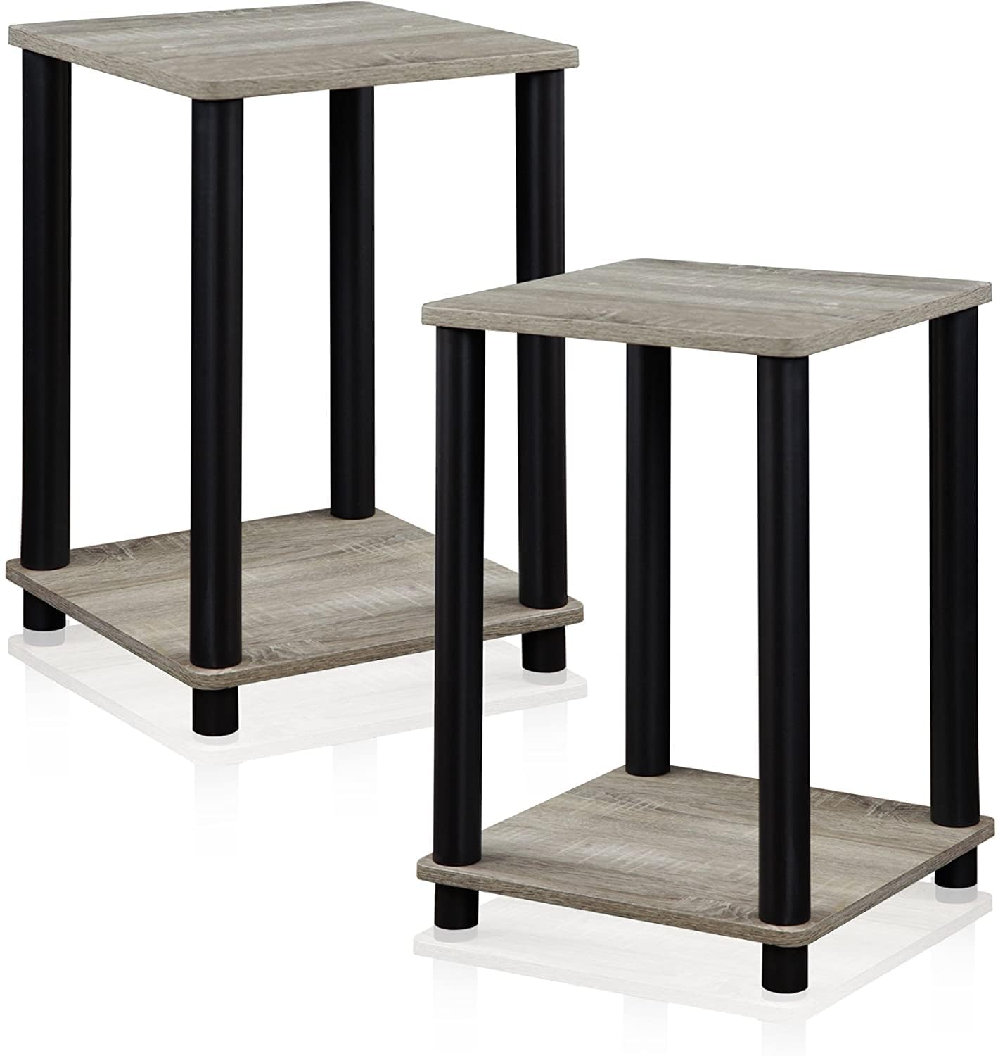 Furinno TURN-N-TUBE Side Table Set of 2, 2-Tier Stackable End Table with Open Shelf, Toolless Night Stand, Bedside Table, for Living Room, Bedroom