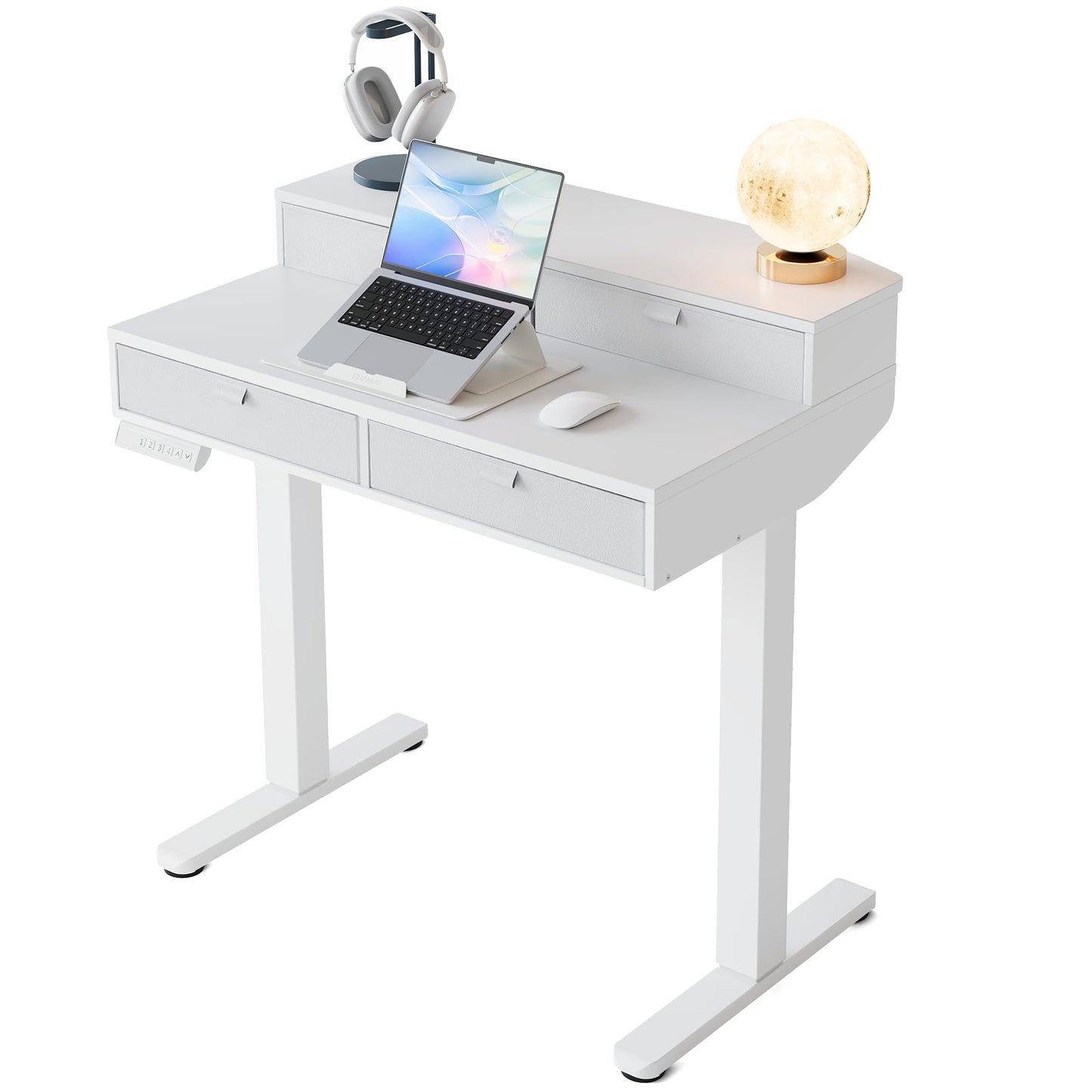 HUANUO Standing Desk with Drawers, 80x53cm, White
