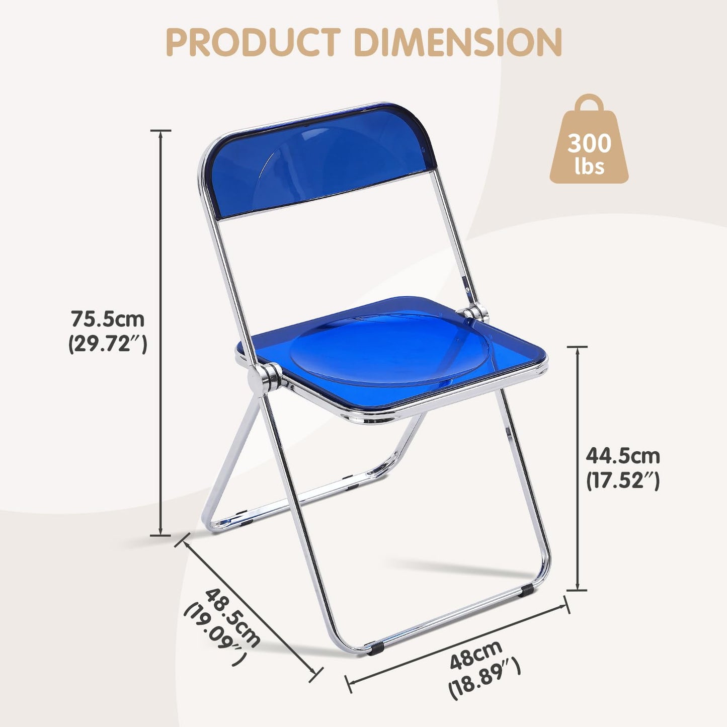 TAO ONE Acrylic Folding Chair Clear Morden Chrome Chair-Blue