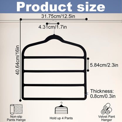 Trouser Hangers,Space Saving Hangers,Trouser Hangers Space Saving Non-Slip Pants Hanger-4 Pack Jeans Hangers Multi Bar Velvet Clothes Hanger Closet