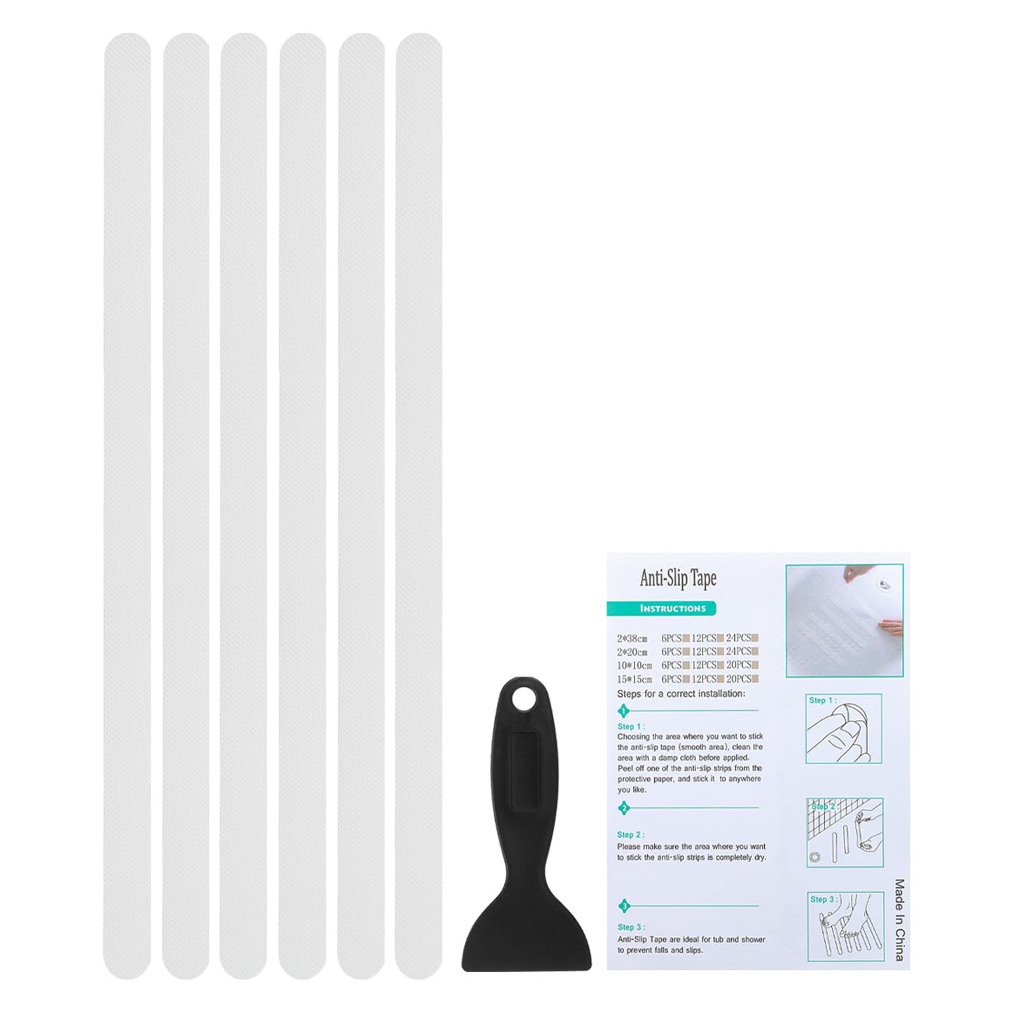 PATIKIL Bathtub Non Slip Stickers 14.96x0.79 Inch, 6 Pack Safety Shower Floor Anti Slip Stickers with Adhesive Decals Scraper for Bath Tub Shower