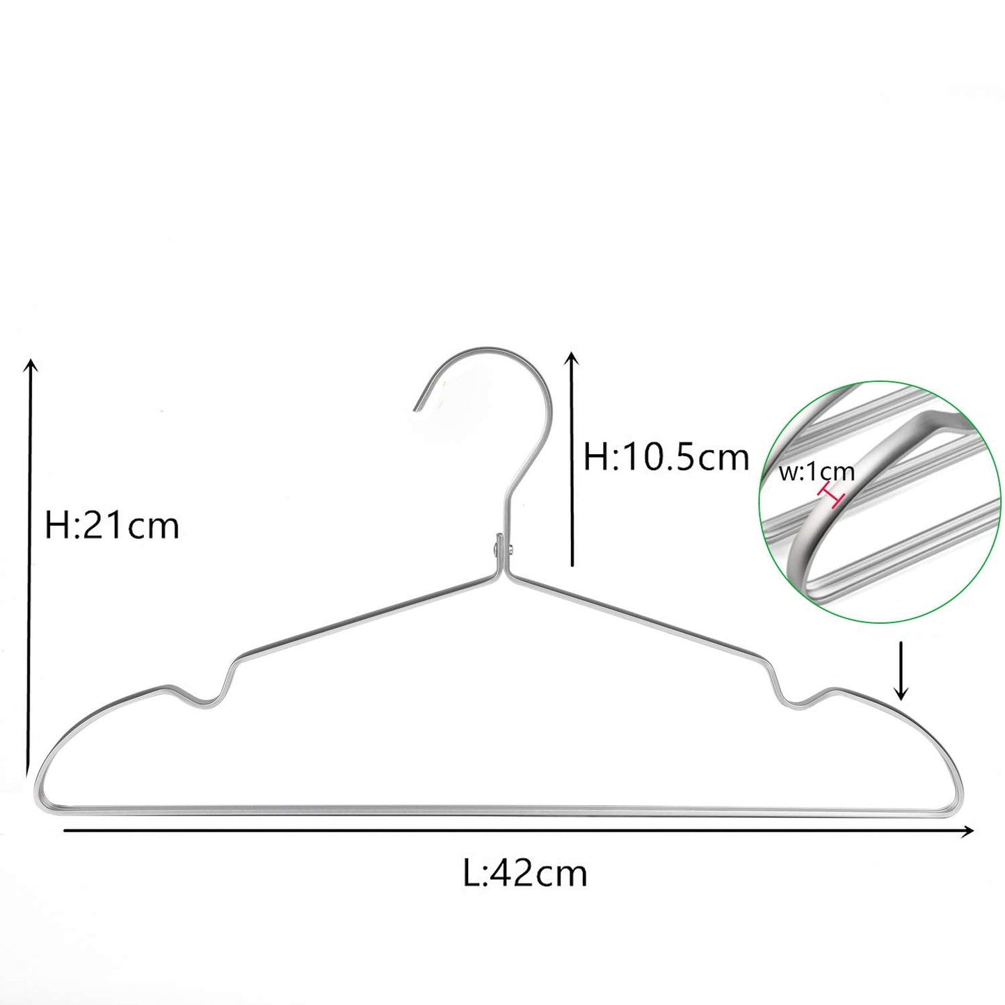 Amber Home 42cm Premium Matte Silver Aluminum Coat Hangers 20pcs, Extra Smooth & Durable Metal Clothes Hanger, Light & Sturdy Metal Rack for Suit