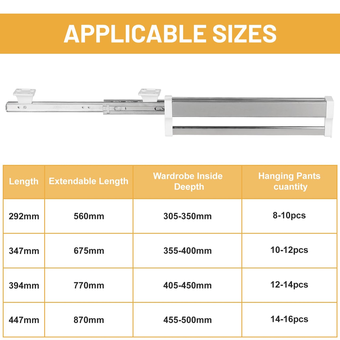 DBREAKS Extendable Clothes Rail for 300 mm Depth