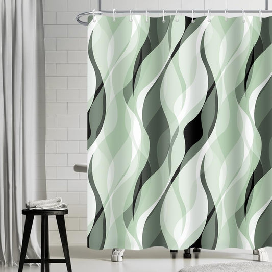 Uiiooazy Sage Green Shower Curtain, Abstract Geometric Striped Bath Curtain Anti-Mould Waterproof Washable Polyester Fabric Bathroom Curtain with 12
