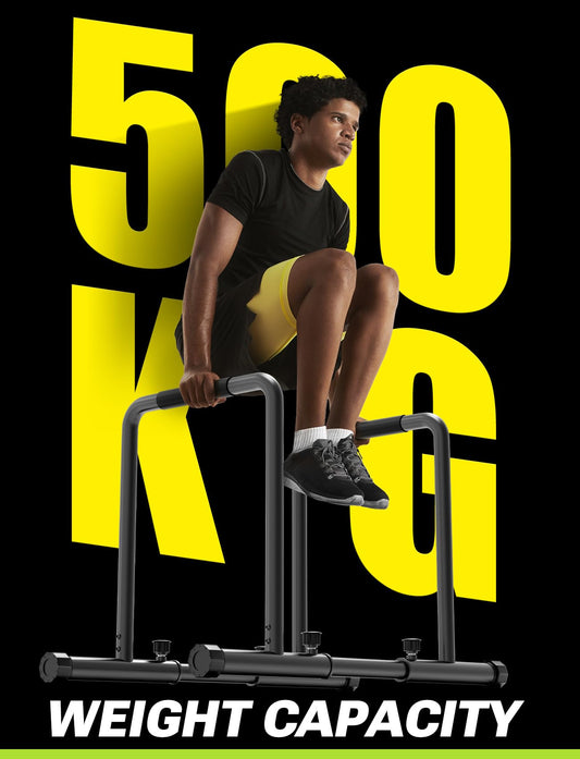 YOLEO Adjustable Dip Bars- 500KG/1100lbs Dip Stand Parallettes Bar Gymnastics Bar Dip Station with Safety Connector, Pull Up Station Portable Gym Bar