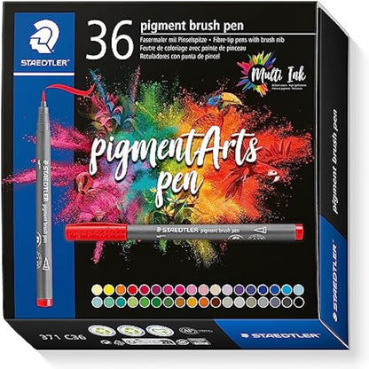 STAEDTLER 371 C36 Pigment Arts Brush Pen - Assorted Basic Colours (Pack of 36)
