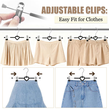 10 Pack Skirt Hangers with Adjustable Non-Slip Clips, 30cm Metal Trouser Hangers, Chrome Heavy Duty Clothes Hangers