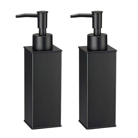 BGL Soap Dispensers 2 Pack, 304 Stainless Steel Standing Liquid Dispenser, Square Pump Bottles for Bathroom & Kitchen Decor, Black