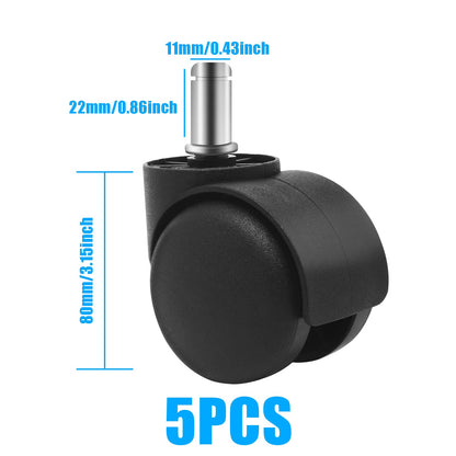 YIOVVOM Office Chair Wheels Replacement Rubber Chair casters(Set of 5) for Hardwood Floors and Carpet- Heavy Duty Caster Support up to 750bls,2 Inch