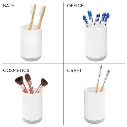 iDesign 28532 Cade Toothbrush Holder, Round Plastic Toothbrush Stand for Regular and Electric Toothbrushes, White, 7.6 cm x 7.6 cm x 11.4 cm