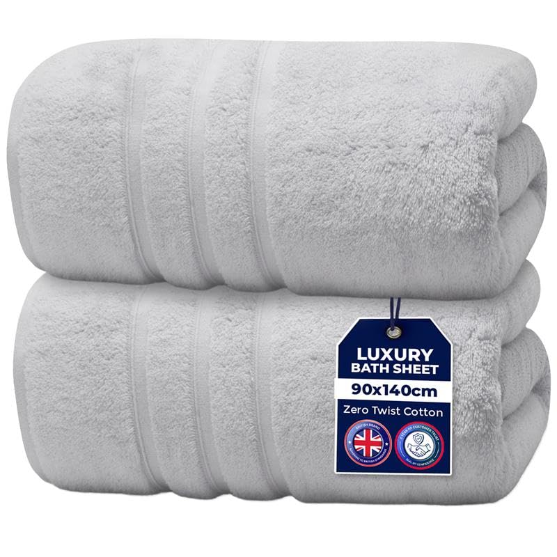 Towelogy? Luxury Bath Sheets ? Extra Large 140x90cm Bath Towels for Adults | Quick-Dry, Hotel-Quality Comfort (2, Silver)
