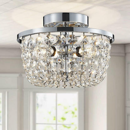WUZUPS Crystal Chandelier Semi-Flushmount Ceiling Light Modern Lighting Fixture for Bedroom Hallway Bar Kitchen Bathroom, H 19.3cm W 25cm, Chrome, G9