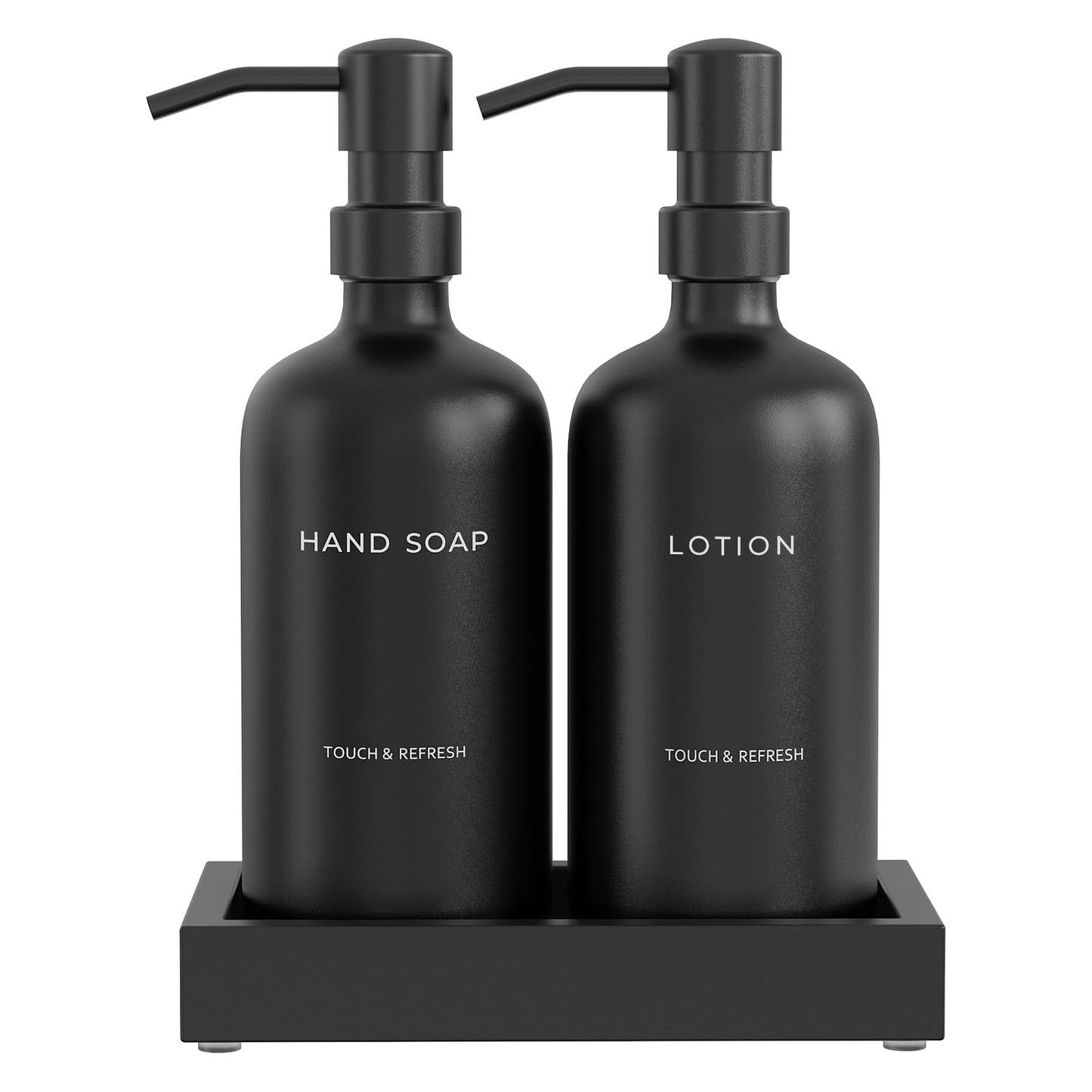 Soap Dispenser Bathroom Set - Hand Soap and Lotion Dispenser Set with Tray, Modern Bathroom Decor & Accessories. (Black)