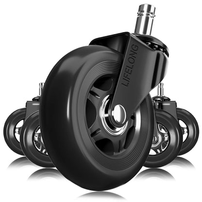 Office Chair Wheels Replacement Rubber Chair casters for Hardwood Floors and Carpet, Set of 5, Heavy Duty Office Chair Desk casters, 11x22mm, Black