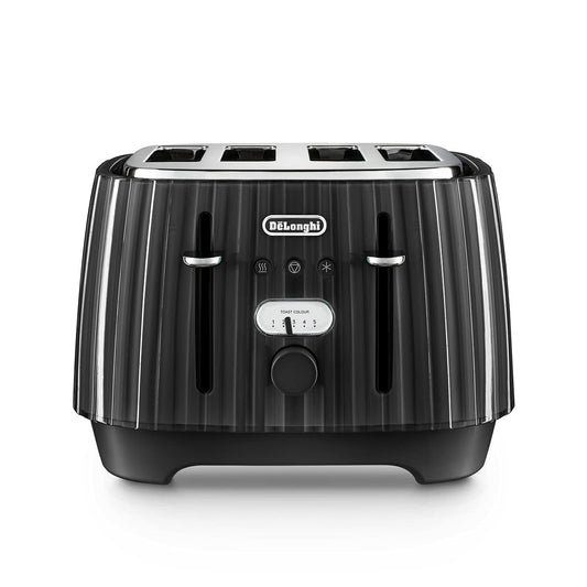 De'Longhi Ballerina Toaster, 4 Slot Toaster, Reheat, 5 Browning Settings, Defrost and Cancel Functions, Pull Crumb Tray, CTD4003.BK, 1800W, UK PLUG,