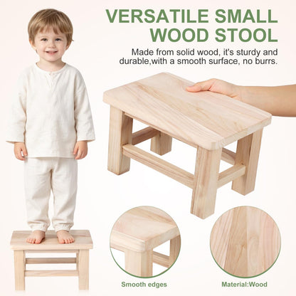 TOPBATHY Solid Wood Shoe Changing Stool Wooden Bench Seat for Entryway Small Step Stool Footrest and Plant Stand Compact Low with Smooth Rounded